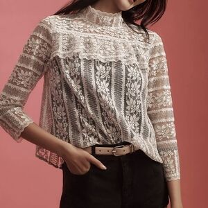 NWT Anthropologie Floral Lace Blouse - Cream